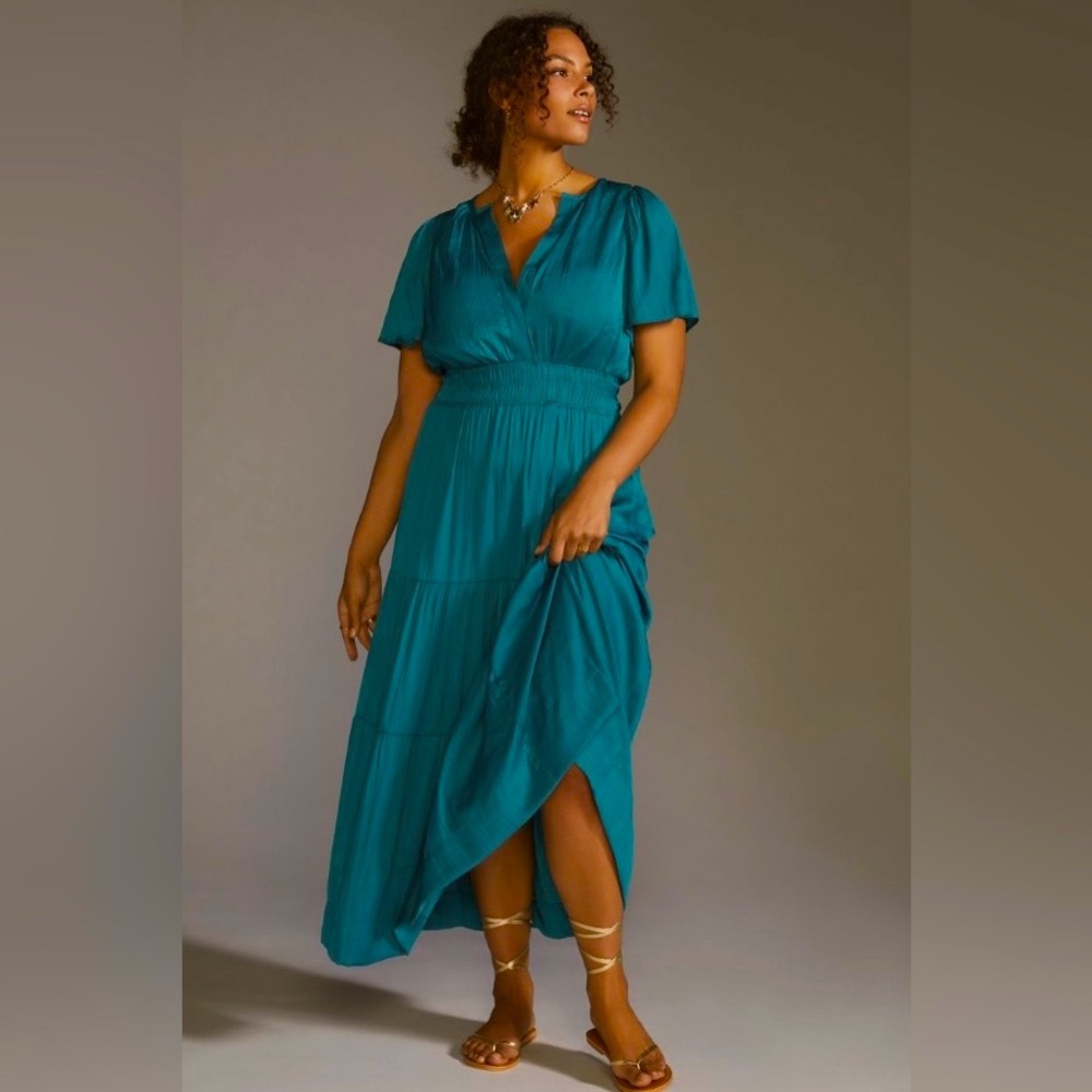 Anthropologie Somerset Teal Maxi Dress